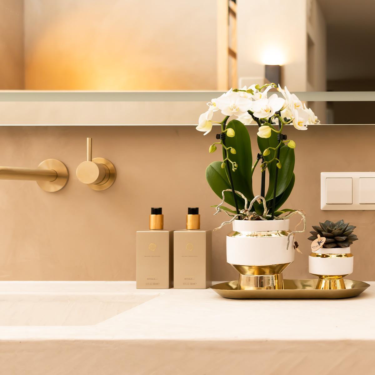 Le Chic bloempot - Witte keramieken sierpot met gouden of zilveren details - Potmaat Ø9cm